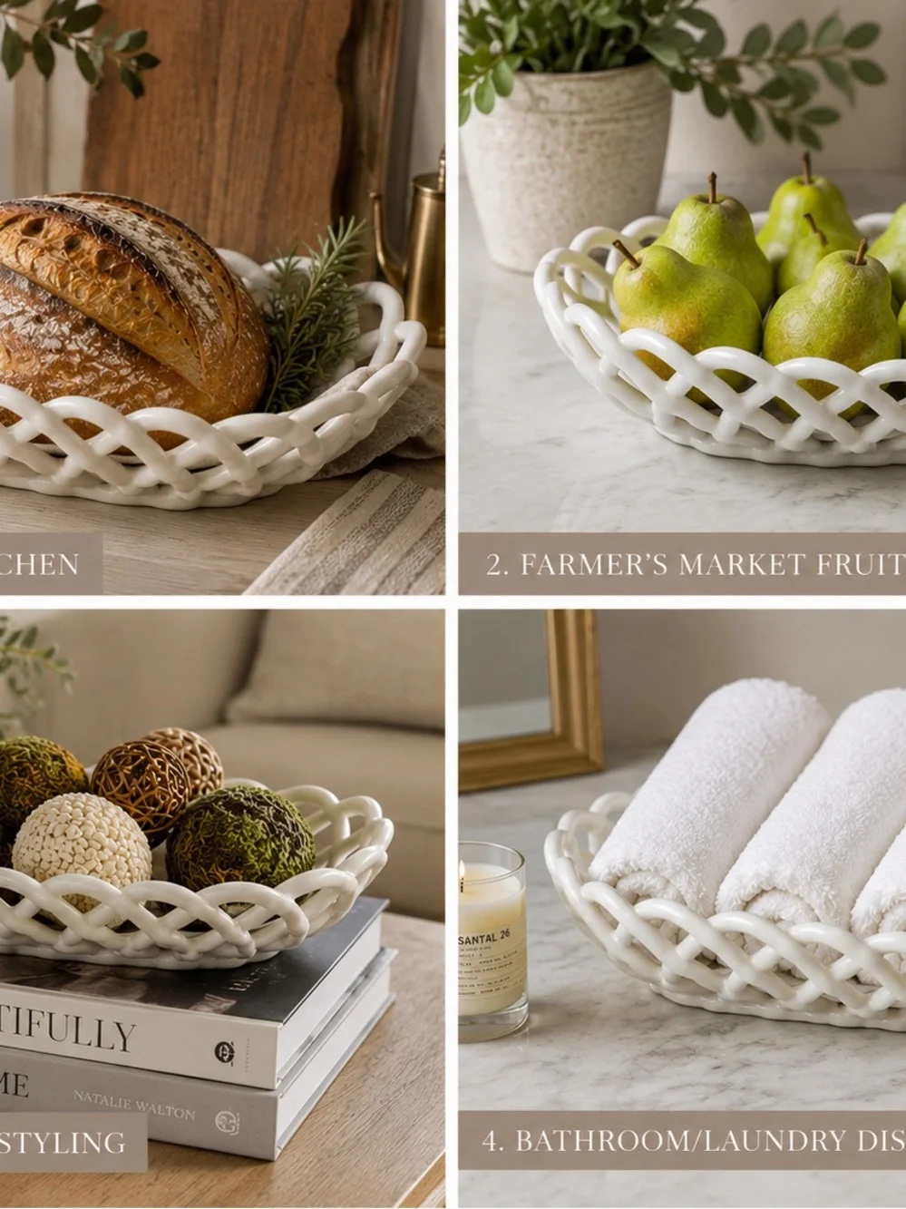 Primgo’gi Ceramic woven basket in glossy white
